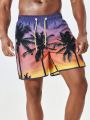 Men's Palm Tree Printed Beach Shorts