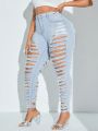 SHEIN SXY Plus Size Skinny Ripped Jeans
