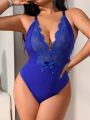 Plus Size Women's Lace Splicing Wireless Sexy Bodysuit