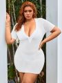 SHEIN Swim BAE Plus Size Solid Color Fitted Cover Up