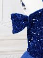 Tween Girls' Velvet Embroidered Beaded Evening Dress