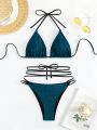 SHEIN Swim BAE Sparkling Triangle Cup Crisscross Tie Knot Bikini Swimsuit Set