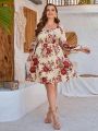 EMERY ROSE Plus Size Lantern Sleeve Floral Printed Dress