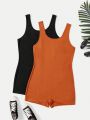 Plus 2pcs Solid Tank Romper