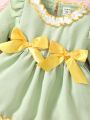 Baby Girl Ruffle Trim Flounce Sleeve Bow Front Dress & Hat