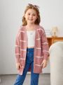 SHEIN Kids EVRYDAY Girls' Casual Loose Fit Long Sleeve Striped Cardigan