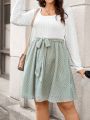 SHEIN LUNE Plus Size Color Block Long Sleeve Dress With Waist Belt