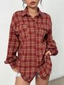 Women's Checkered Button Down Blouse