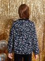 SHEIN Kids FANZEY Tween Girl 1pc Allover Floral Print Hooded Jacket