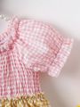 Baby Girls' Color Block Plaid Puff Sleeve Dress