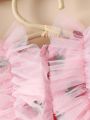 Baby Girl Pink Strawberry Embellished Tulle Dress With Fluffy Skirt