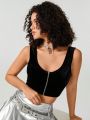 DSWANN Zip Up Crop Tank Top