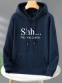 Men'S Slogan Printed Kangaroo Pocket Drawstring Hoodie