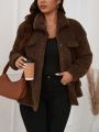 SHEIN LUNE Plus Size Women's Faux Pocket Plush Coat