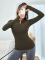 Yoga Basic Half Zip Thumb Holes Sports Sweatshirt