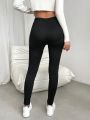 SHEIN Essnce Button Detail Thermal Lined Leggings