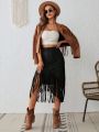 SHEIN VCAY Vacation Women's Tassel Hem Long Skirt