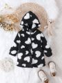 Baby Girl Heart Print Hooded Fleece Coat