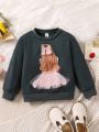 1pc Girls' Cute Mesh Panel Sweatshirt With 3d Decorations For Fall/winter