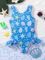 SHEIN Young Girl's Knitted Round Neck One-Piece Swimsuit