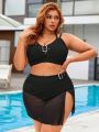 SHEIN Swim Vcay Plus Size Buckle Strap Trim Solid Bikini Set