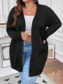 SHEIN CURVE+ Plus Size Women's Open Front Cardigan With Double Pockets