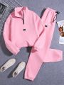 Women'S Letter Patch Zipper Front Sweatshirt And Jogger Pants Two Piece Set