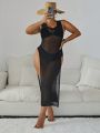 SHEIN Swim BohoFeel Plus Size High-Slit Transparent Mesh Cover Up