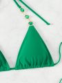 SHEIN Swim SXY Solid Color Mini Triangle Halter Neck Bikini Set
