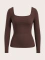 SHEIN BASICS Solid Color Slim Fit Long Sleeve T-Shirt