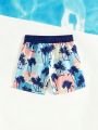 Young Boy Coconut Tree Print Swim Trunks