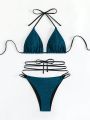 SHEIN Swim BAE Sparkling Triangle Cup Crisscross Tie Knot Bikini Swimsuit Set