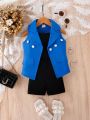 Baby Girl Casual Solid Color Vest Suit With Shorts