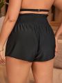 SHEIN Swim Basics Women'S Plus Size Solid Color Ruffle Trim Decoration Elastic Waist Shorts Swimwear Bottoms