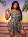 SHEIN Swim Classy Plus Leopard Print Ruffle Hem One Piece Swimsuit