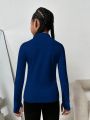 Tween Girl Zip Front Thumb Hole Long Sleeve Athletic Top, Perfect For Yoga, Pilates, Running And Outdoor Activities