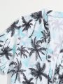 Teenage Boys' Swimming Trunks Set With Plant Pattern Printed Woven Fabric