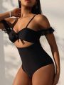 SHEIN Swim Chicsea Women's Solid Color Hollow Out Knotted Backless One-Piece Swimsuit