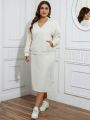 Plus Size Solid Color Hoodie And Midi Skirt 2pcs/Set