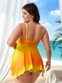 SHEIN Swim Vcay Plus Size Women'S Gradient Shirring One-Piece Swimsuit