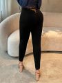 SHEIN SXY Solid Color Leggings With Tie On The Back Spring Summer Women Clothes Bachelorette Party Spring Break Birthday Outfit Valentine Day Sexy Outfits