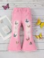 Young Girl Butterfly Print Ripped Flare Leg Jeans