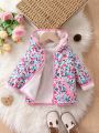 Baby Girl Allover Floral Print Fleece Lined Hooded Winter Coat