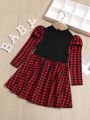 SHEIN Baby Houndstooth Puff Sleeve Dress