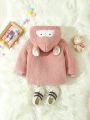 Baby Girl Cartoon Embroidery 3D Ears Design Hooded Teddy Coat With Scarf