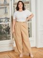 SHEIN Frenchy Plus Size Vacation Resort Knitted Jacquard Solid Color Short Sleeve Summer T-Shirt Jumpsuit