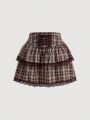 SHEIN MOD Women'S Plaid Front Tie Skirt