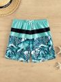 Manfinity Men'S Tropical Printed Patchwork Drawstring Waist Beach Shorts