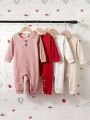 Baby Girl 4pcs Solid Button Detail Jumpsuit