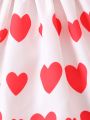 Baby Girls' Heart Print Dress With Bow Decoration